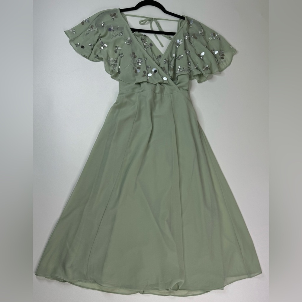 NWT ASOS Embellished Flutter Sleeve Lined Midi Dress Size Medium